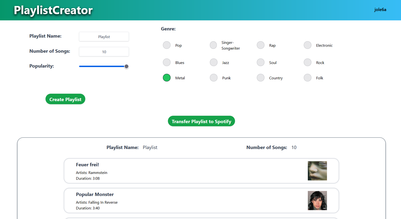 Image of the frontpage of Spotify-Playlist-Creator